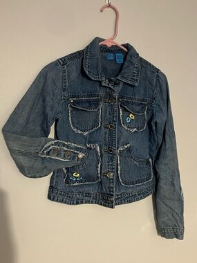 Bci Denim Jacket with Floral Embroidery and Fringe Detailing